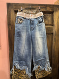 Oli & Hali Doubled Waist Frayed Hem Jeans Leopard Denim