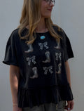 Round Neck Western Graphic Peplum Top