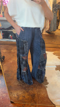 Mineral Washed Boho Plaid Flare Pants