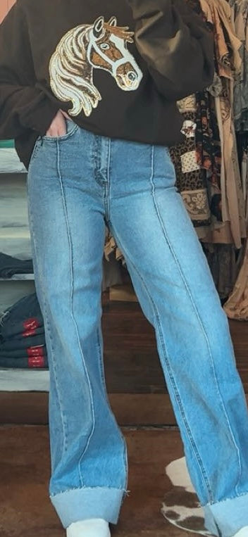 Folded Hem Wide Leg Jean