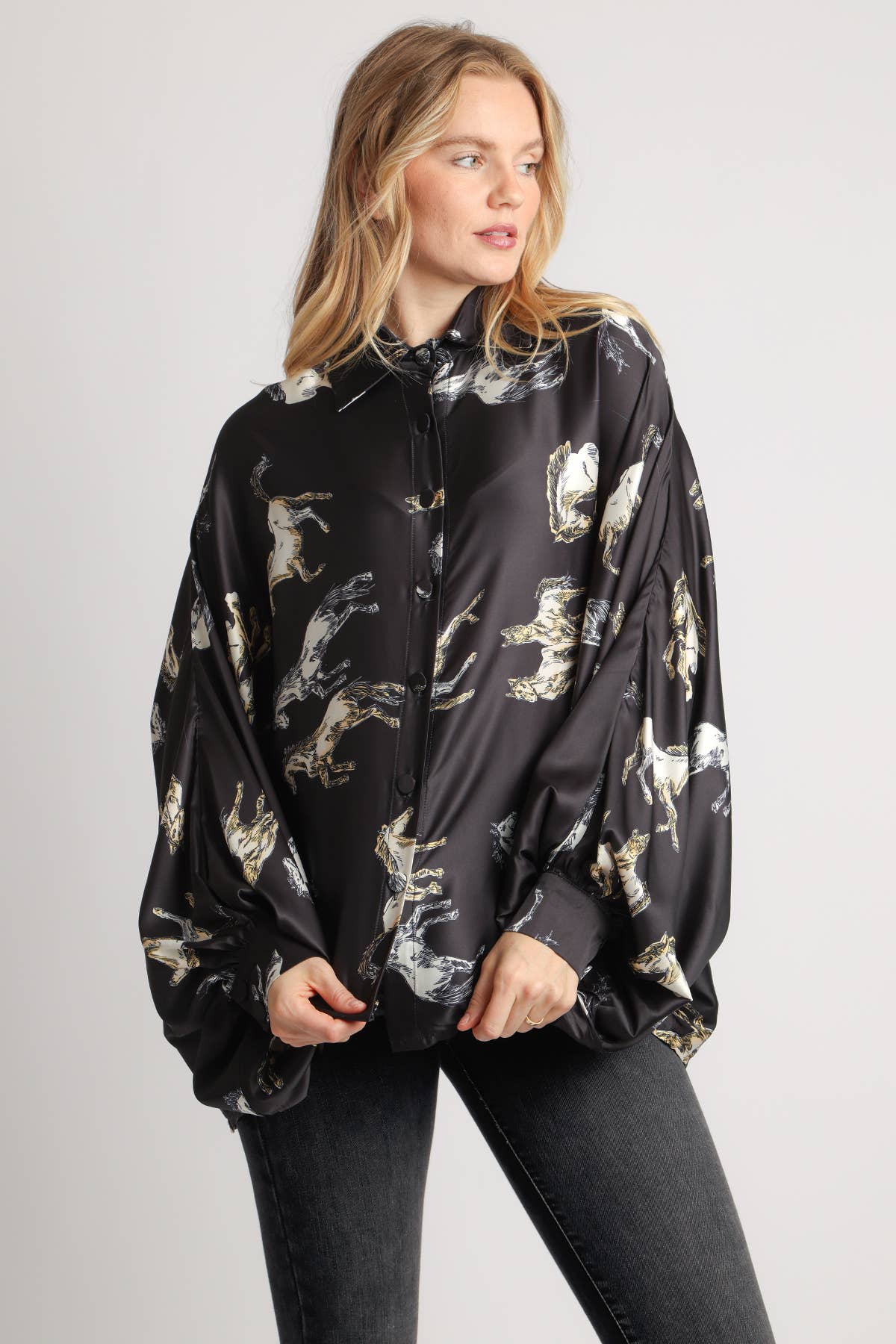 Stockyards Printed Satin Blouse