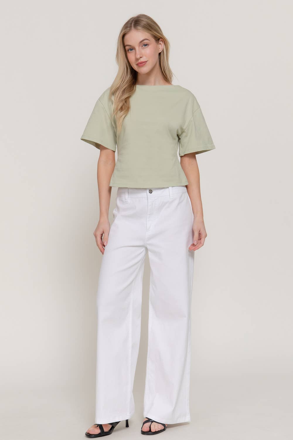 Short Sleeve Boat Neck Top
