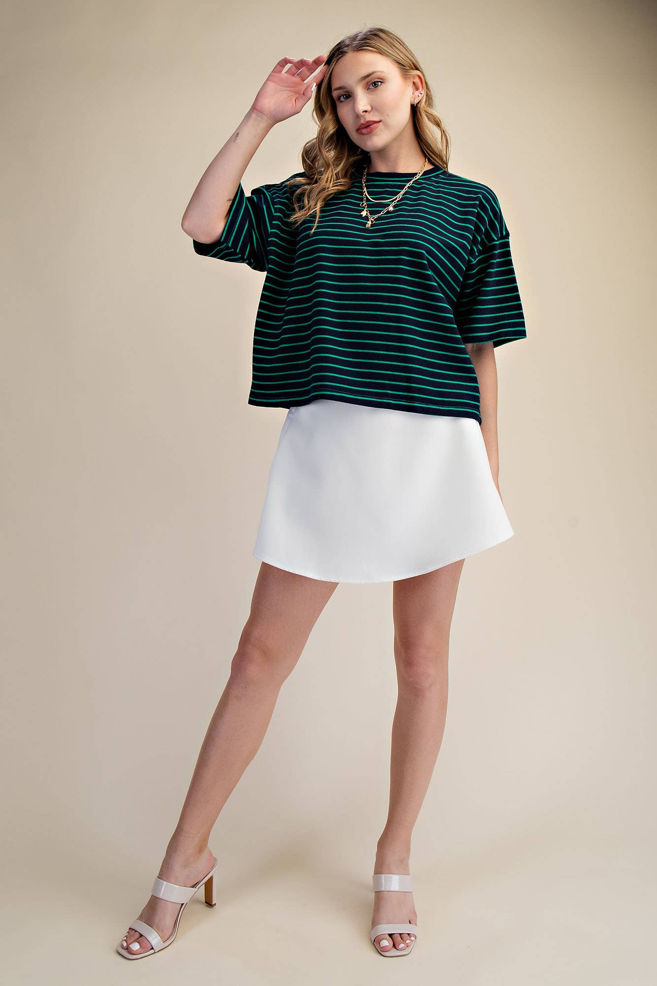 Round Neck Wide Sleeve Pullover Stripe Everyday Top
