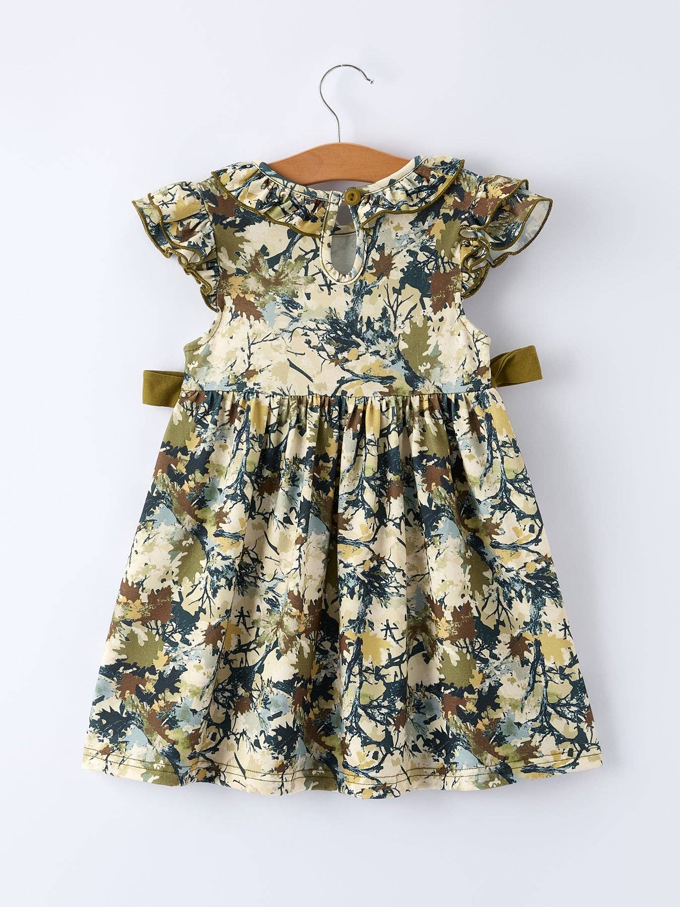 Camo Duck Smocked Bow Ruffle Sleeves Girls Dress 5Y
