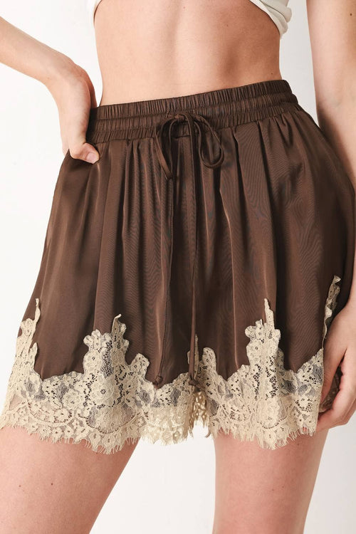 Brown Lace Satin Short