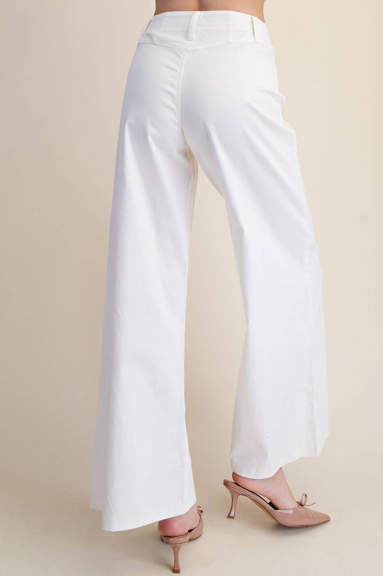 High Waist Front Yoke Seam Stretch Wide Leg Pants