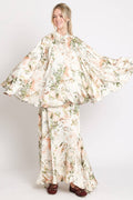 Watercolor Floral Printed Satin Tunic & Skirt Set