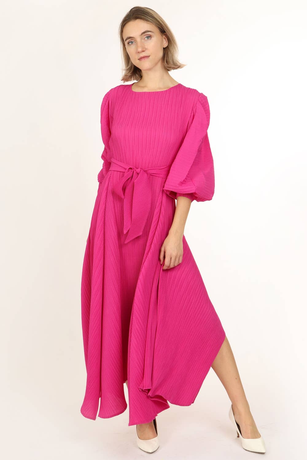 Bowtie Waist Pleats Maxi Dress