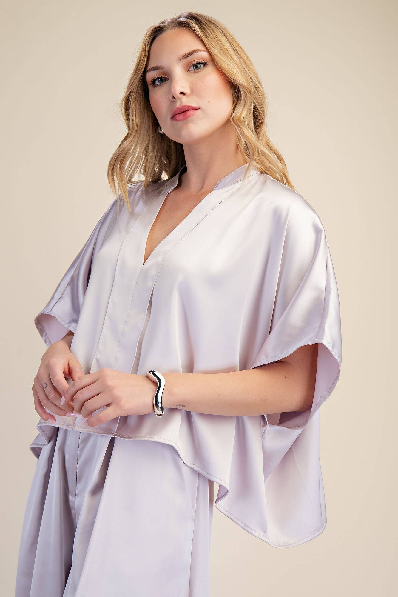 Short Sleeve Silk Oversize Top
