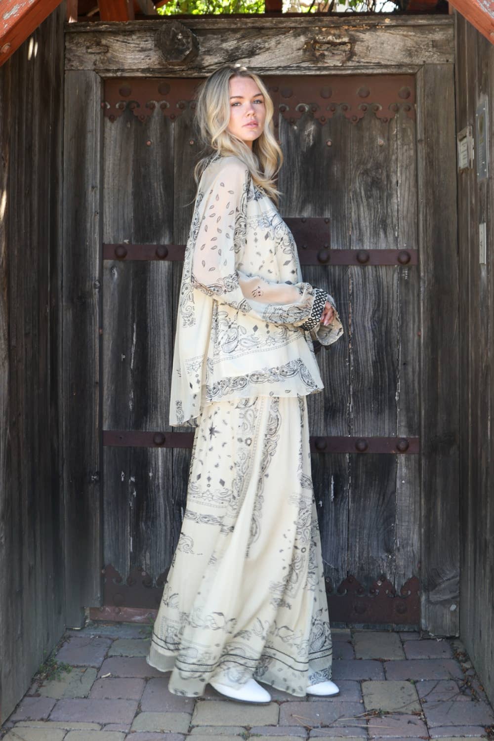 Contrast Paisley Sheer Top & Pants Set