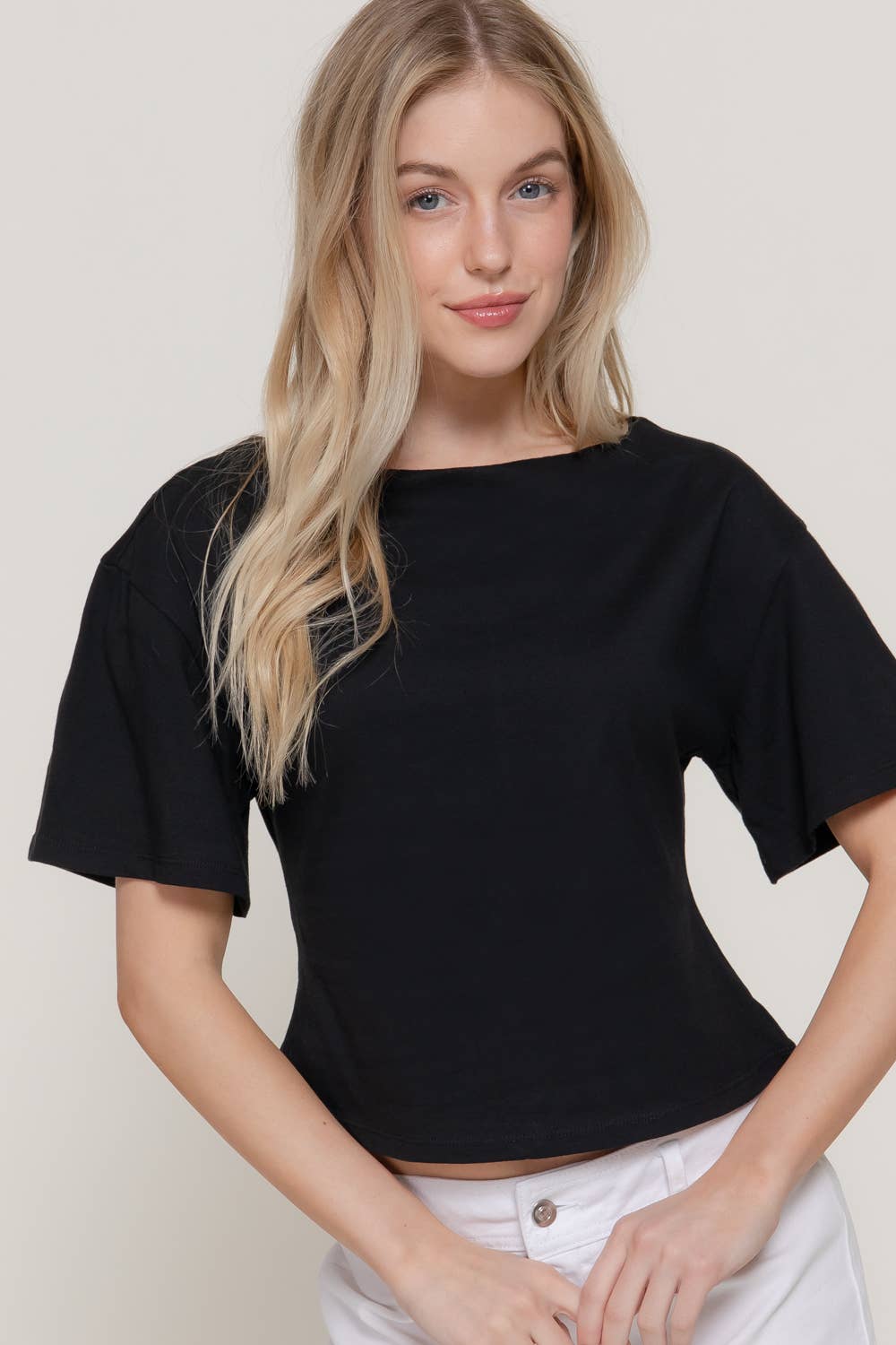 Short Sleeve Boat Neck Top