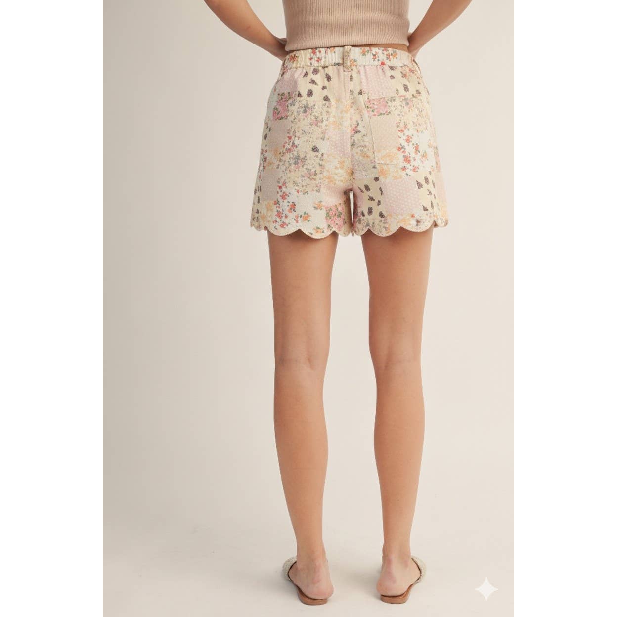 Vintage Pastel Floral Patchwork Scalloped Shorts