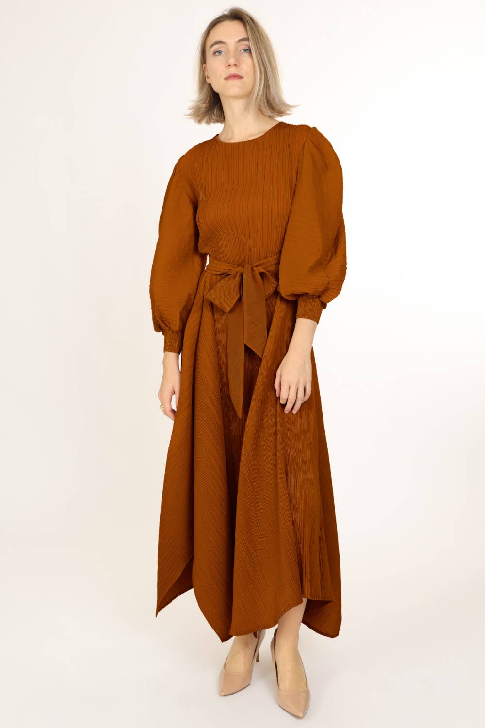Bowtie Waist Pleats Maxi Dress