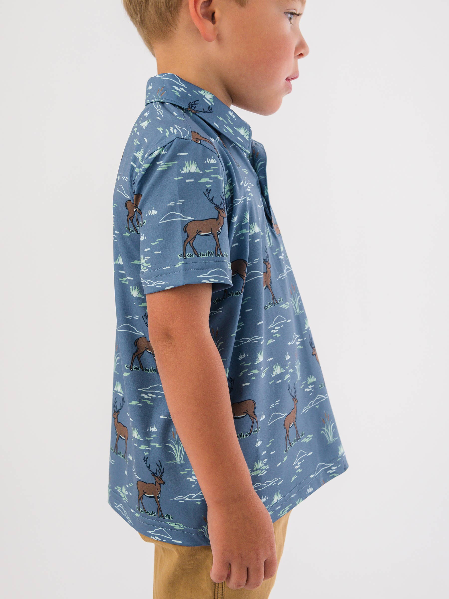Boys Deer Antler Adventure Knit Short Sleeve Performance Polo