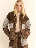 Davi and Dani Washed Floral Button Front Shacket Brown Multi