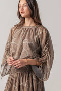 Rope Print Ruched Sleeve Blouse