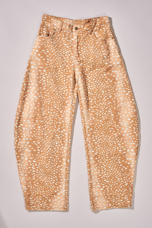 Bambi Deer Print Wide Leg Denim Pants