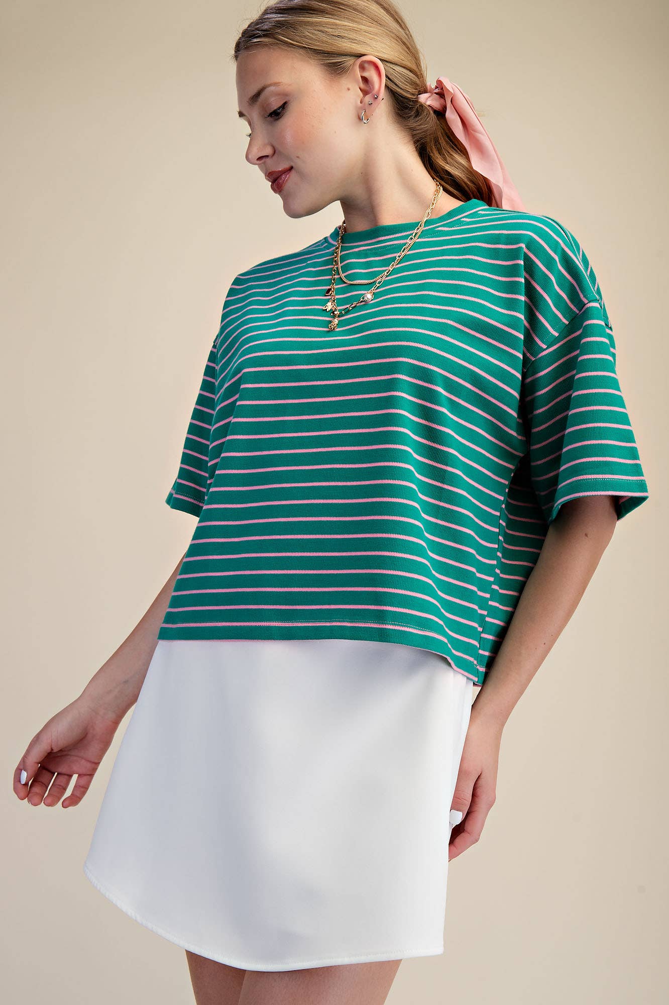 Round Neck Wide Sleeve Pullover Stripe Everyday Top
