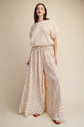 Pleated Polka Dot Wide-Leg Pant