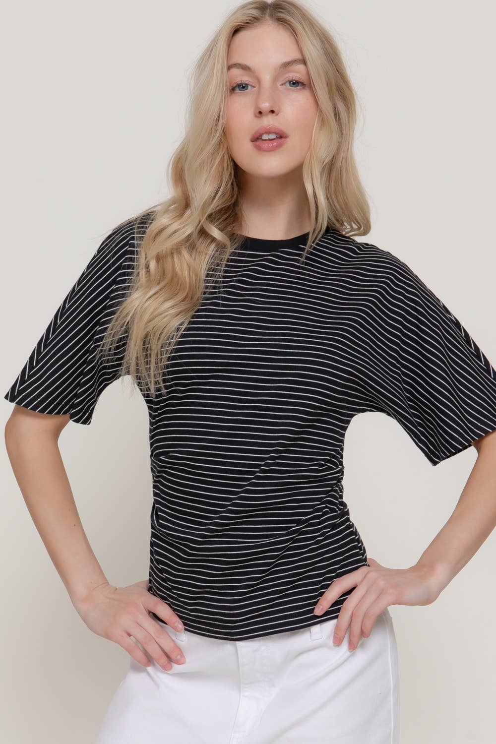 Short Sleeve Defined Silhouette Stripe Top