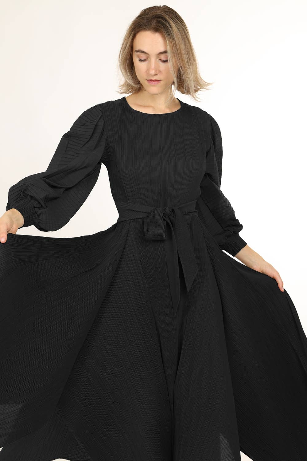 Bowtie Waist Pleats Maxi Dress