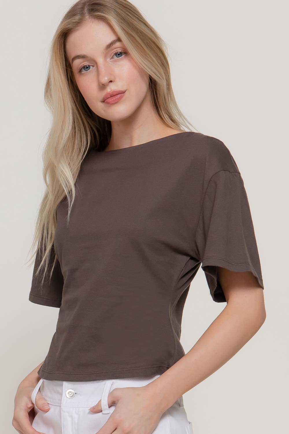 Short Sleeve Boat Neck Top