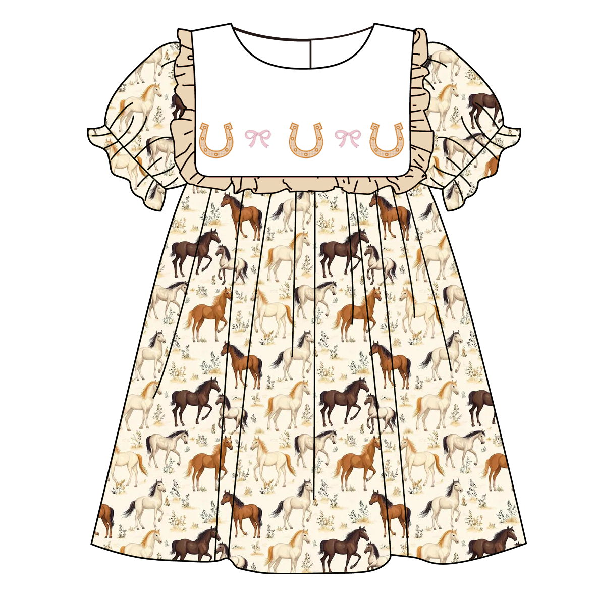 Summer Farm Horse Embroidery Dress