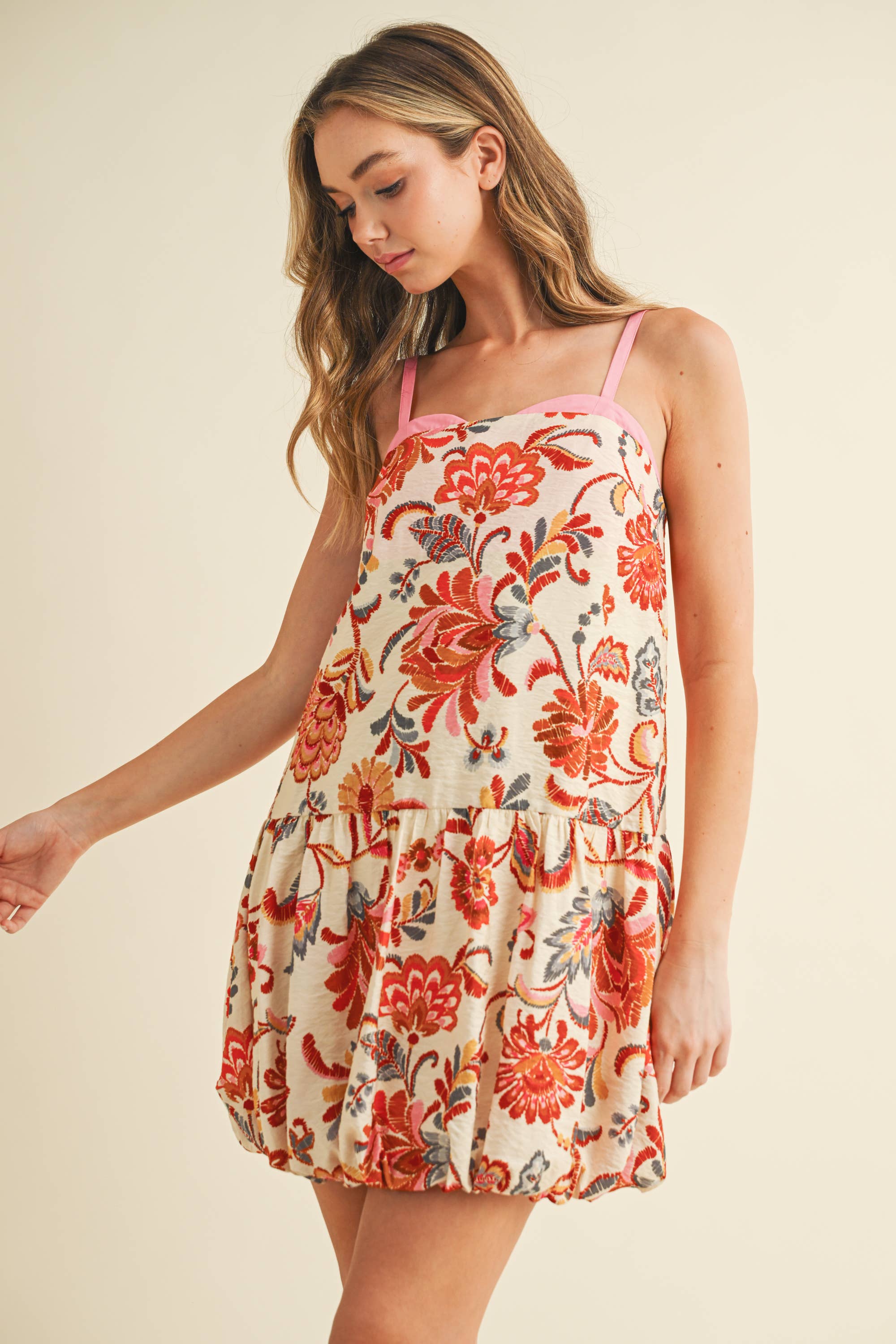 Floral Print Bubble Hem Mini Dress