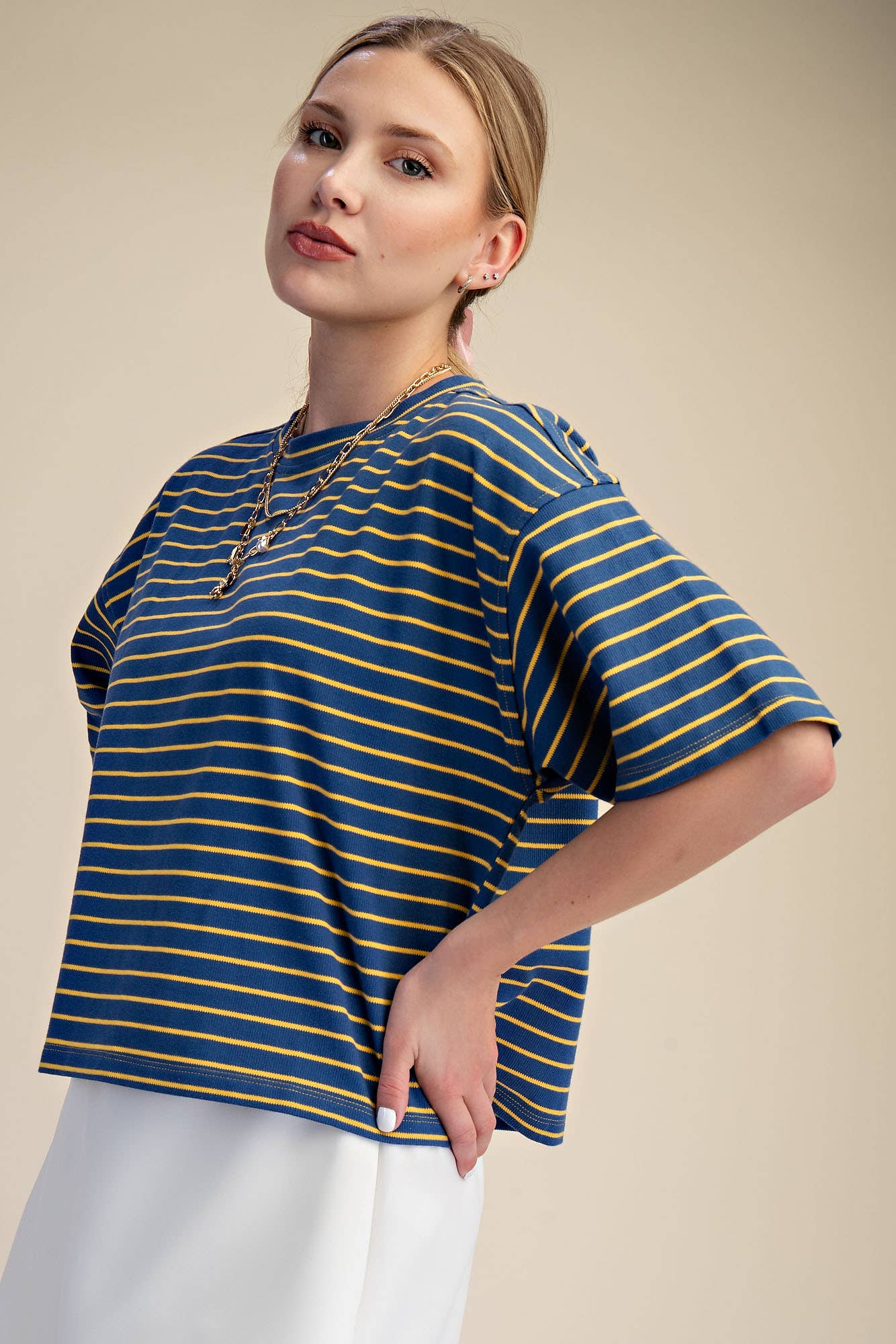 Round Neck Wide Sleeve Pullover Stripe Everyday Top