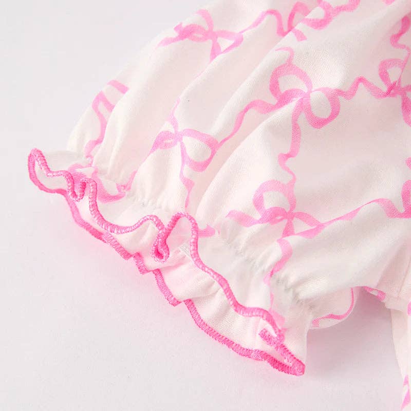 Girls Summer Pink Bow Smocked Embroidered Dress