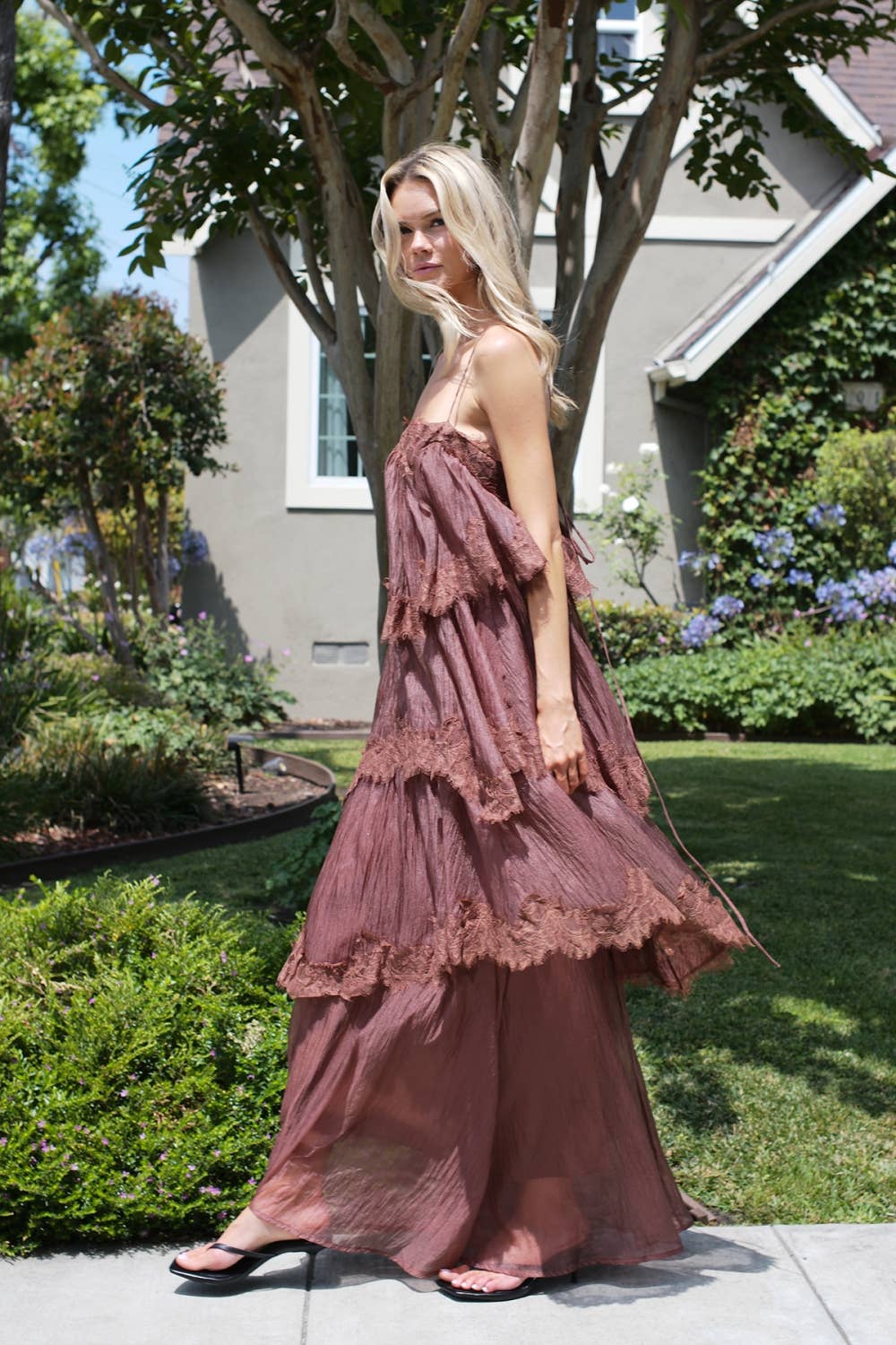 Tiered Lace-Trimmed Maxi Slip Dress