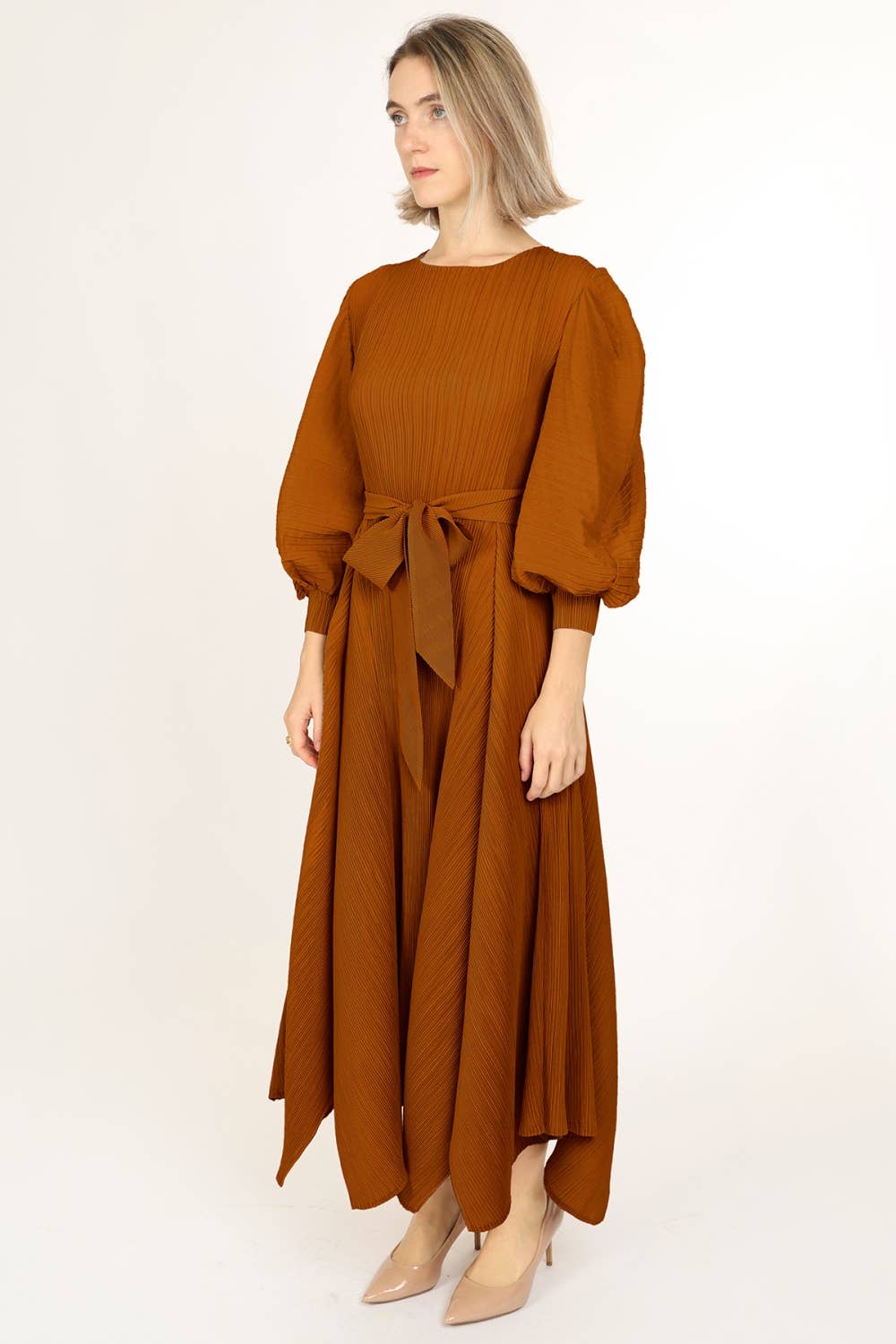 Bowtie Waist Pleats Maxi Dress