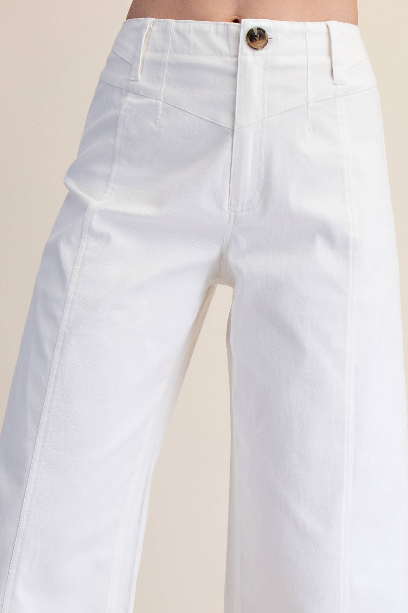 High Waist Front Yoke Seam Stretch Wide Leg Pants