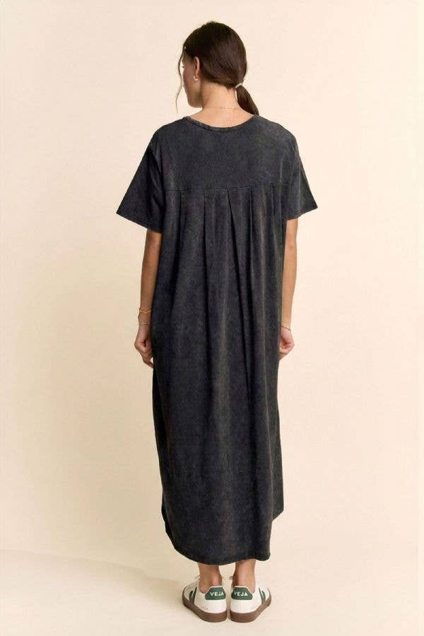 Black Acid Washes Midi Dress