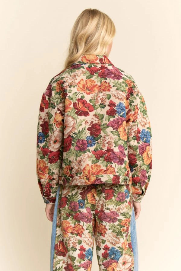 Davi and Dani Floral Tapestry Button Jacket Red Orange