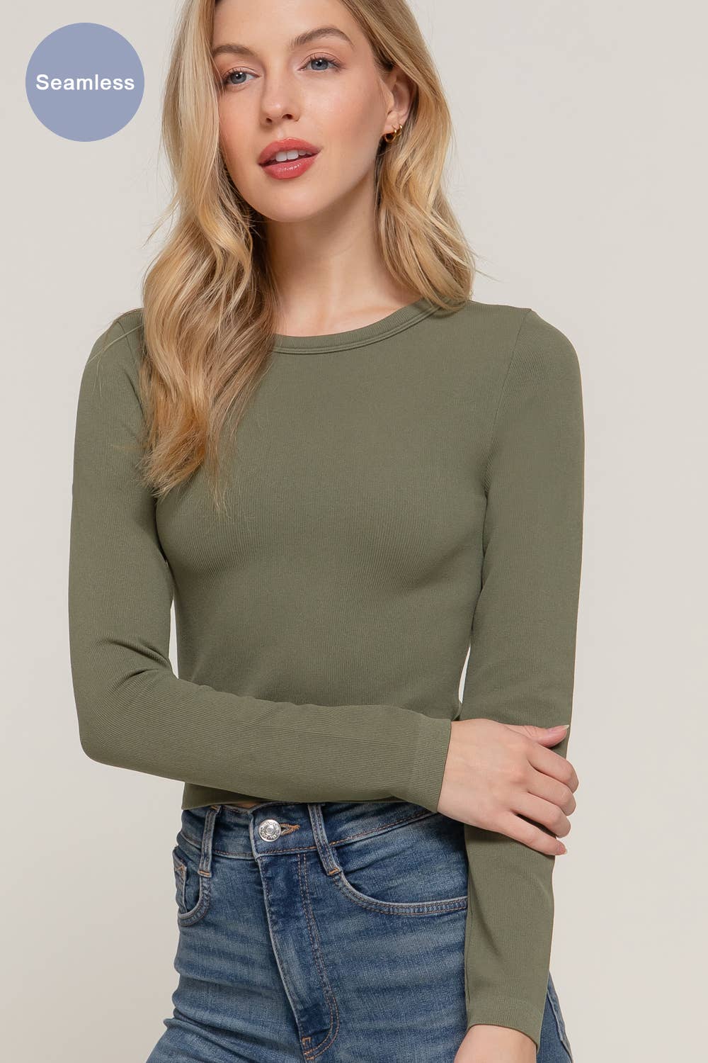 Long Sleeve Crew Neck Rib Seamless Top