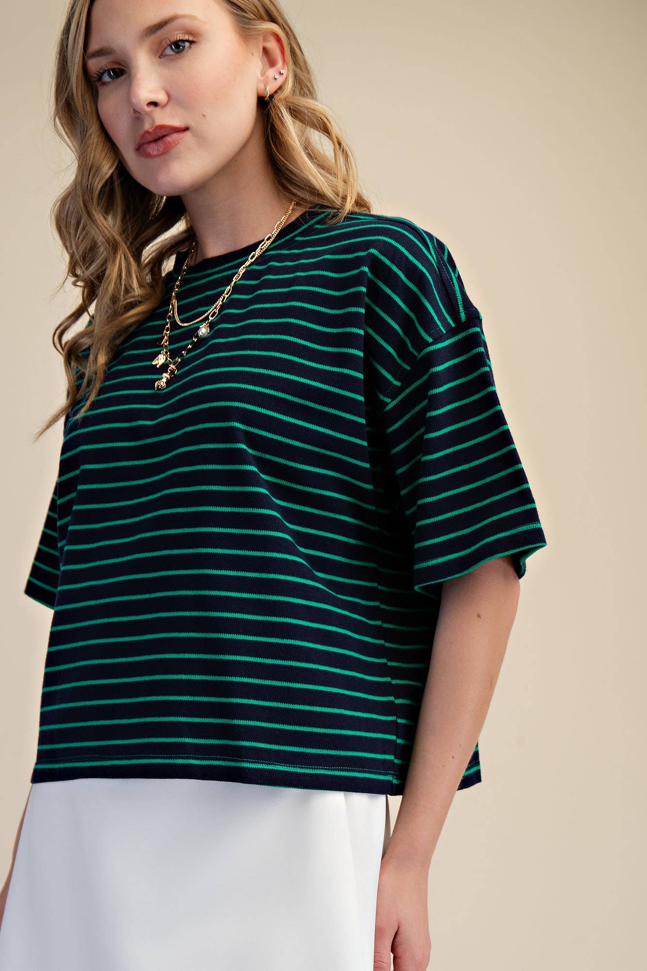 Round Neck Wide Sleeve Pullover Stripe Everyday Top