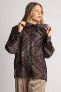 Paisley Allover Printed Bowtie Neck Blouse