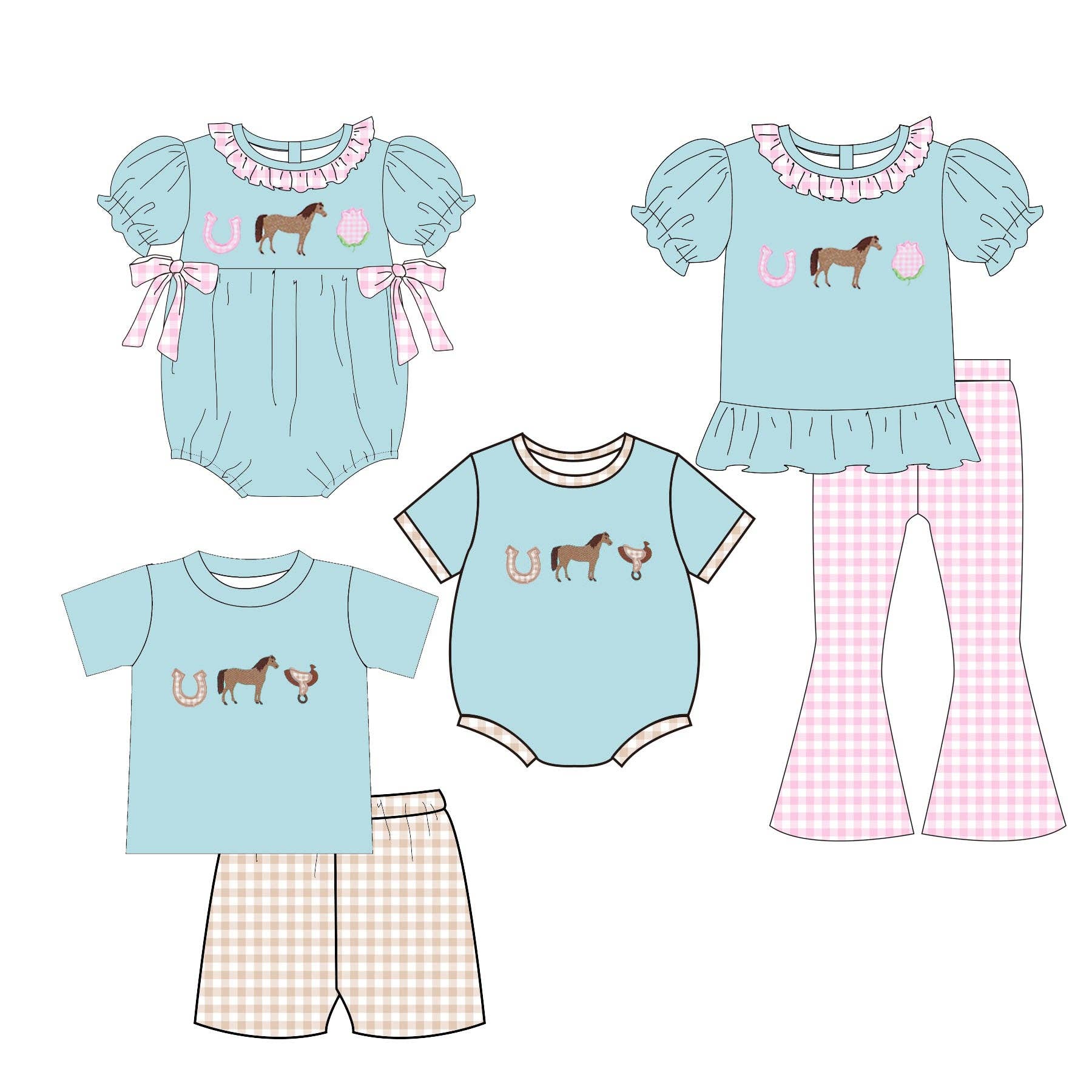 2026 Spring Summer Farm Embroidery Blue Kids Clothes Collection