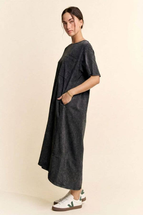 Black Acid Washes Midi Dress