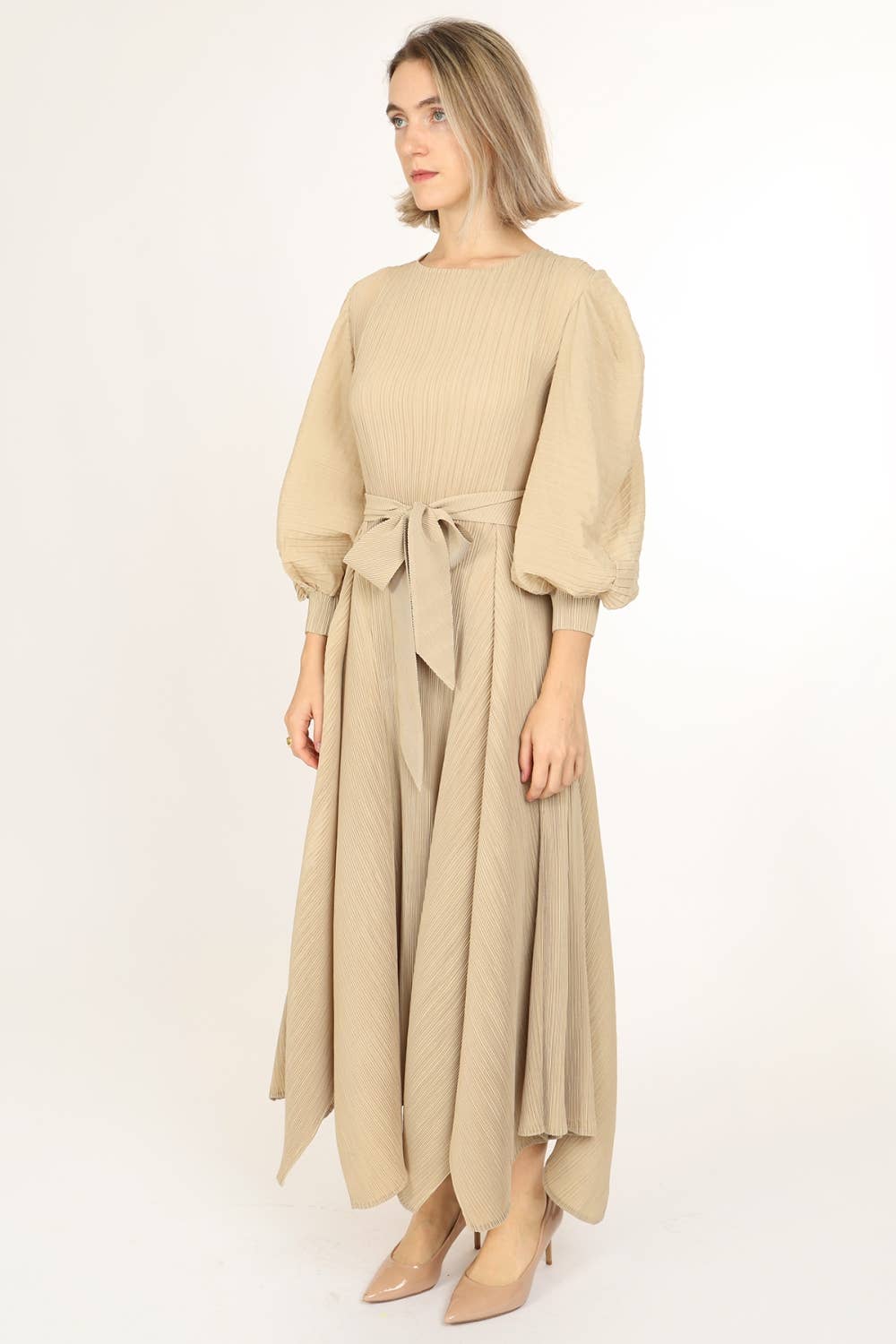 Bowtie Waist Pleats Maxi Dress