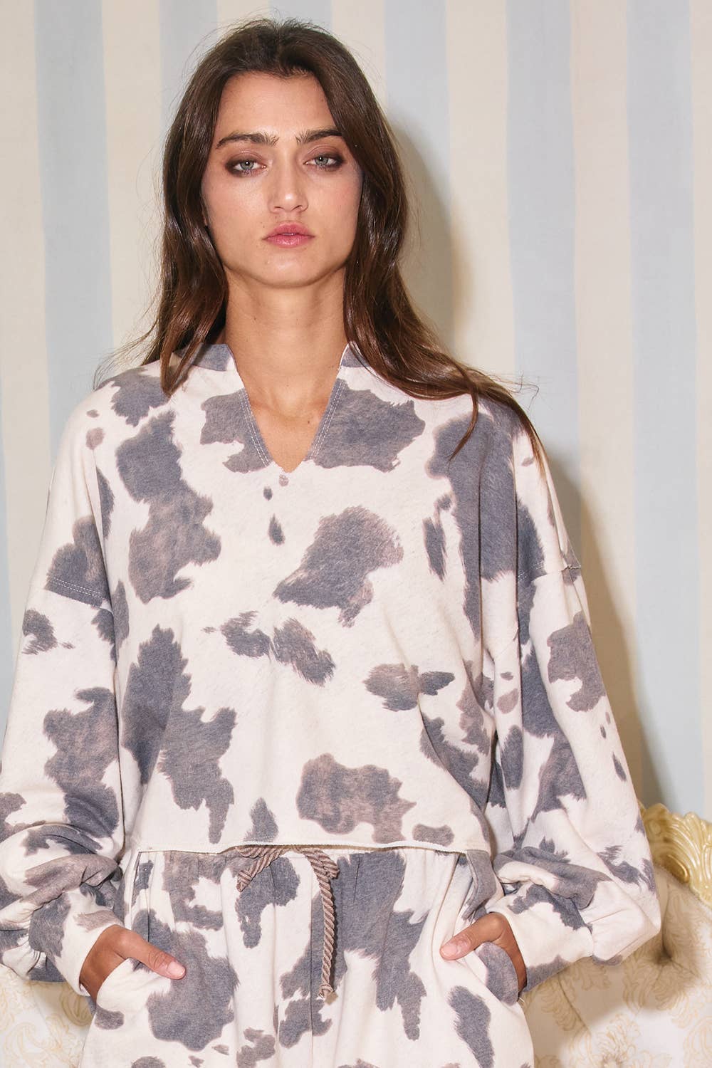 Cow Print Oversized Cropped Sweatshirt