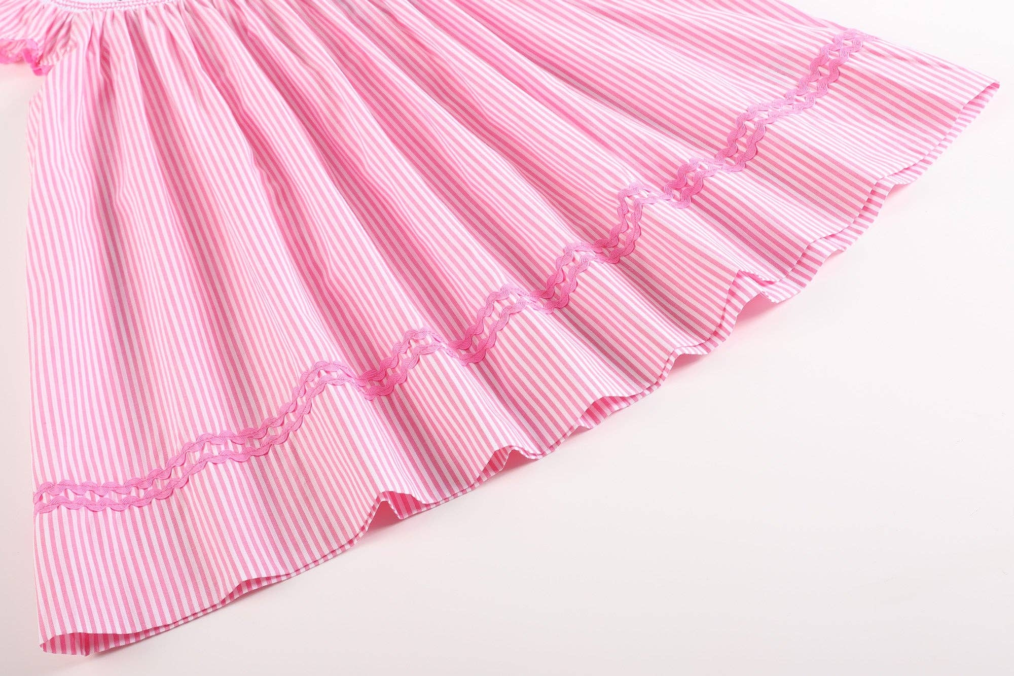 Pink Striped Flamingo Smocked Bishop Dress