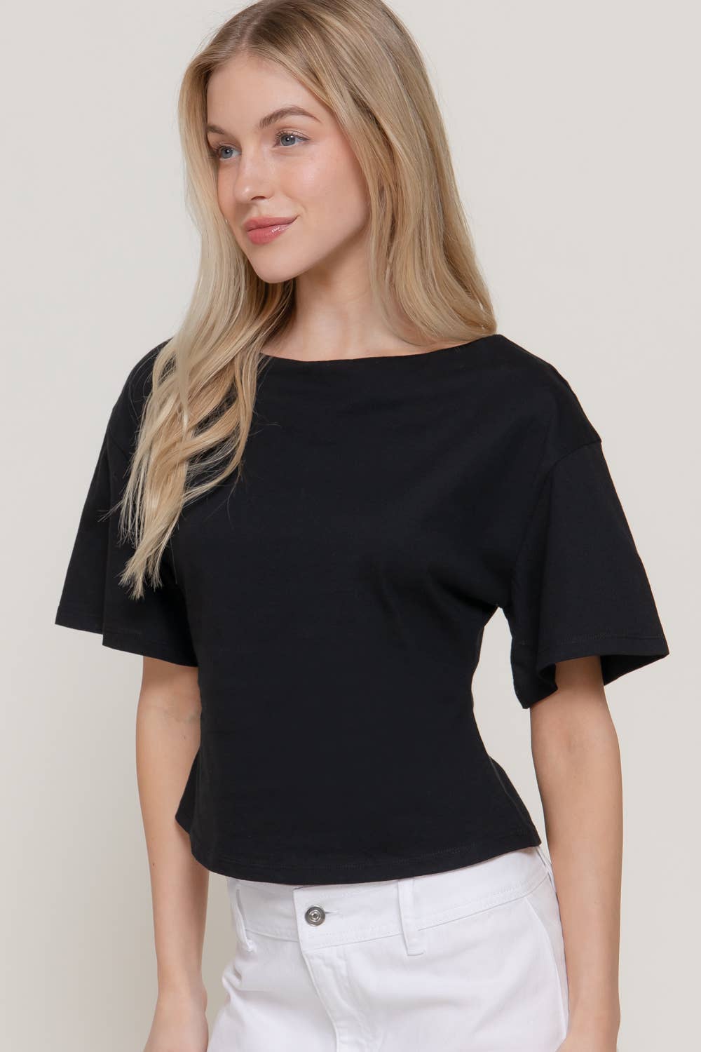 Short Sleeve Boat Neck Top