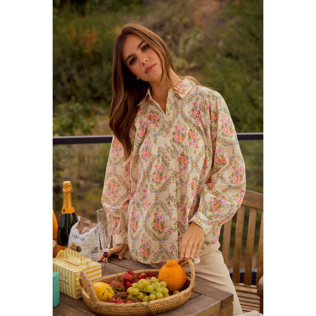 Oversized Floral Striped Button Shirts