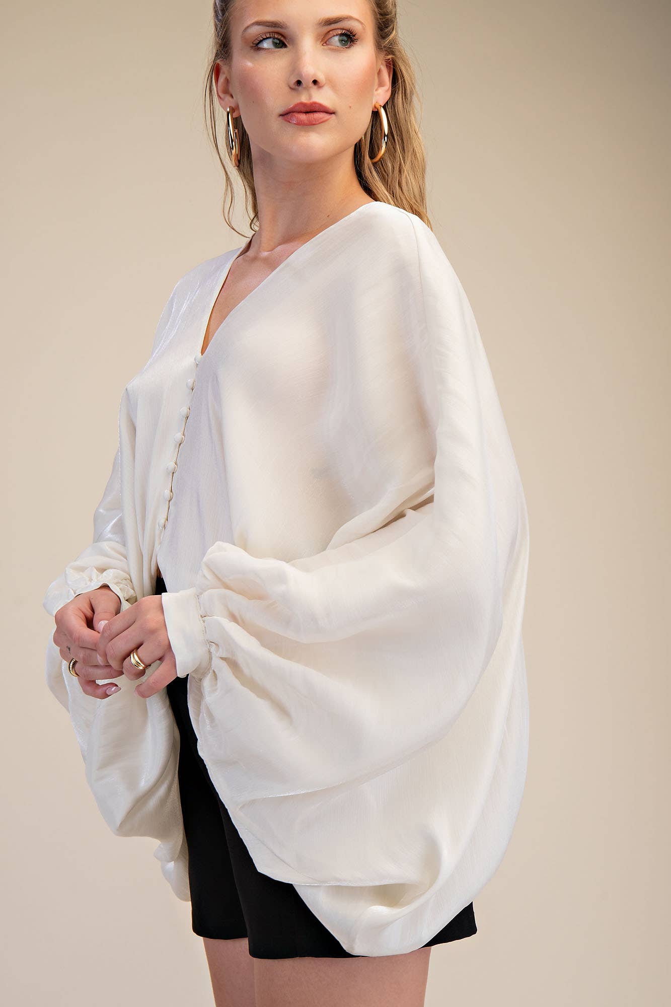 V-Neck Balloon Sleeve Top
