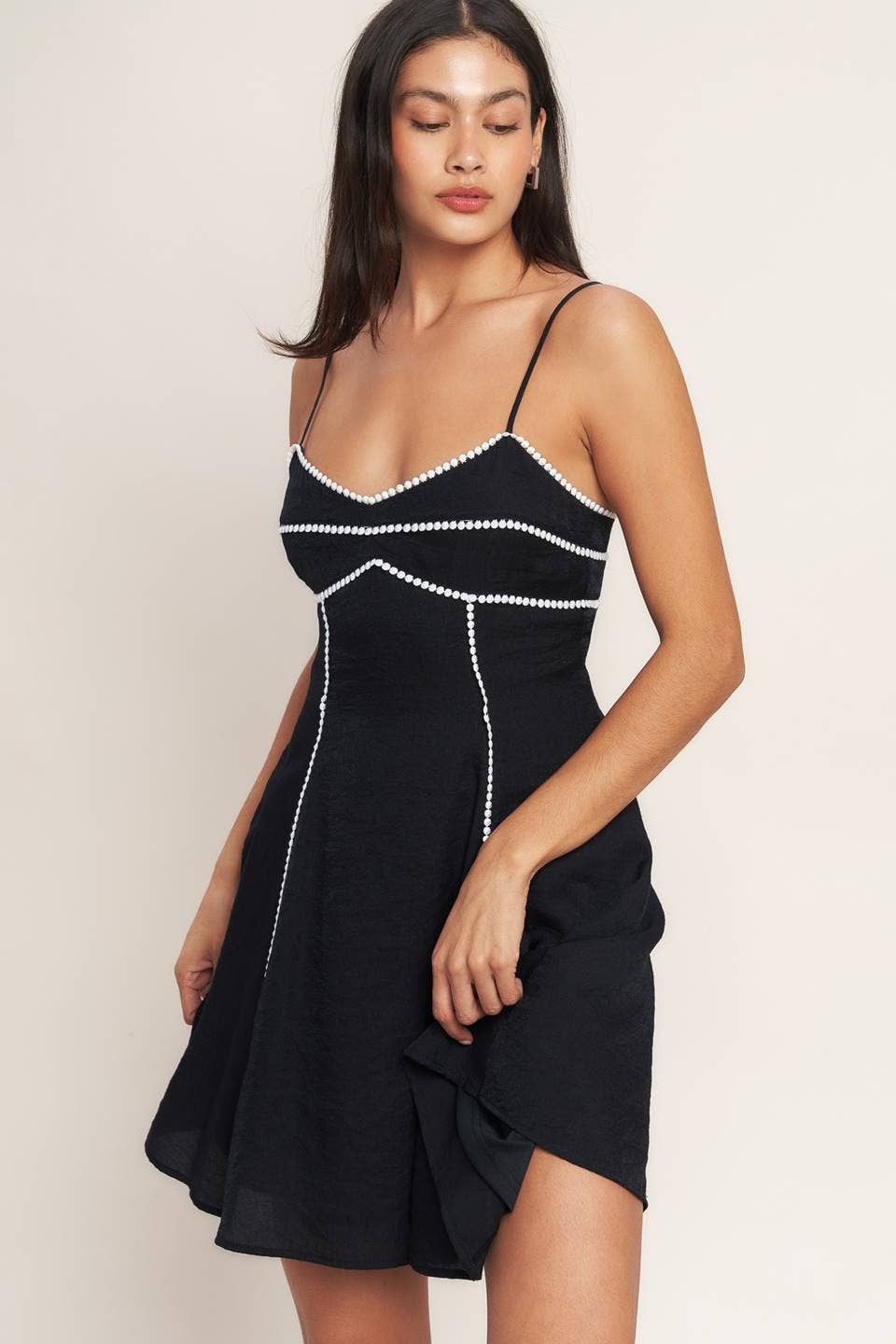 Black Piped Mini Dress