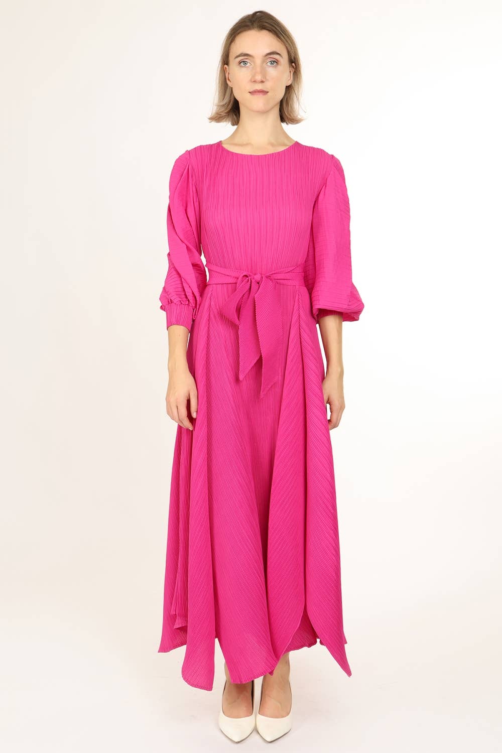 Bowtie Waist Pleats Maxi Dress