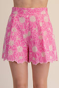 High Waist Scallop Hem Embroidery Shorts