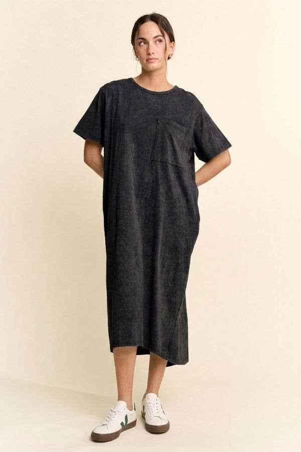Black Acid Washes Midi Dress